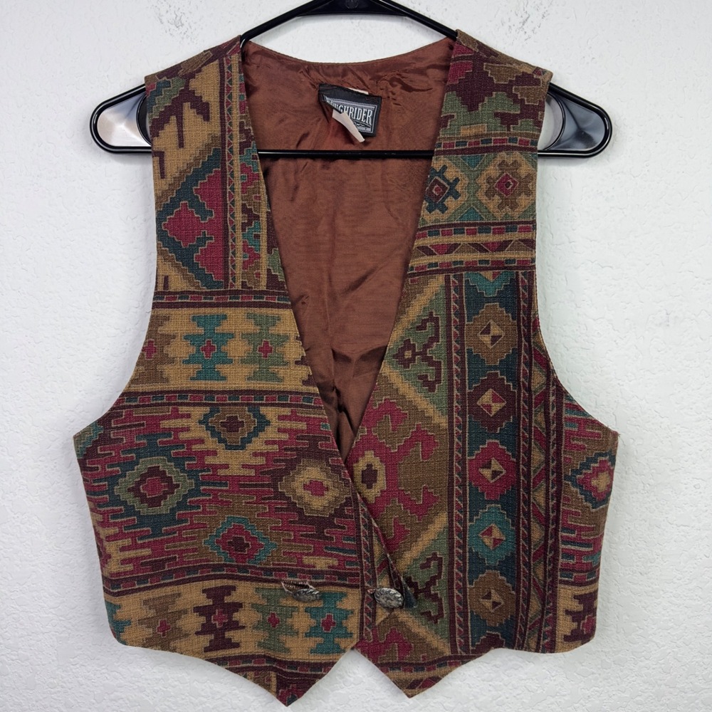 Vintage Roughrider By Circle T Vest Womens M Tapestry Southwestern Aztec Western